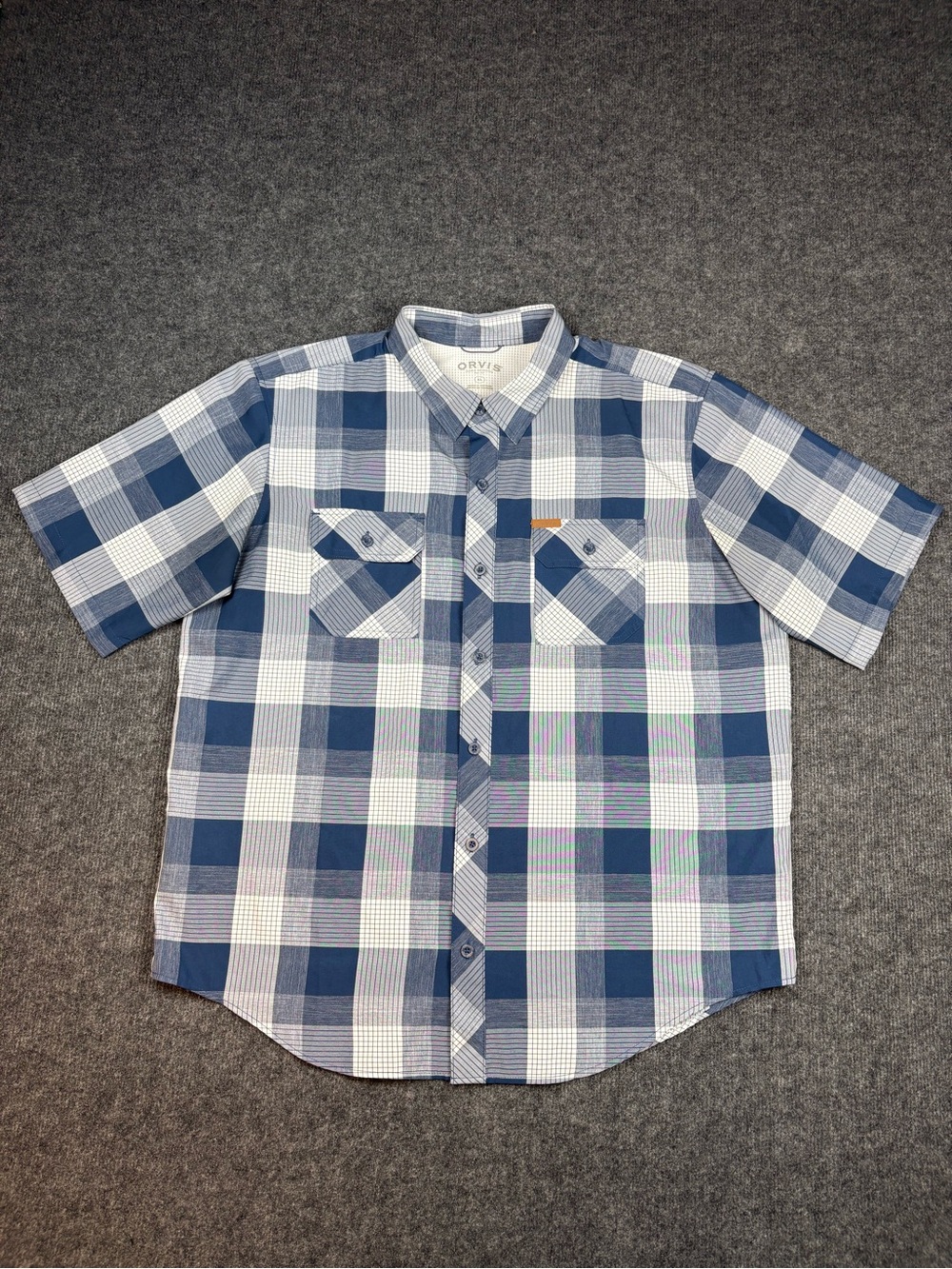 Orvis Blue and White Plaid Short-Sleeve Button Down